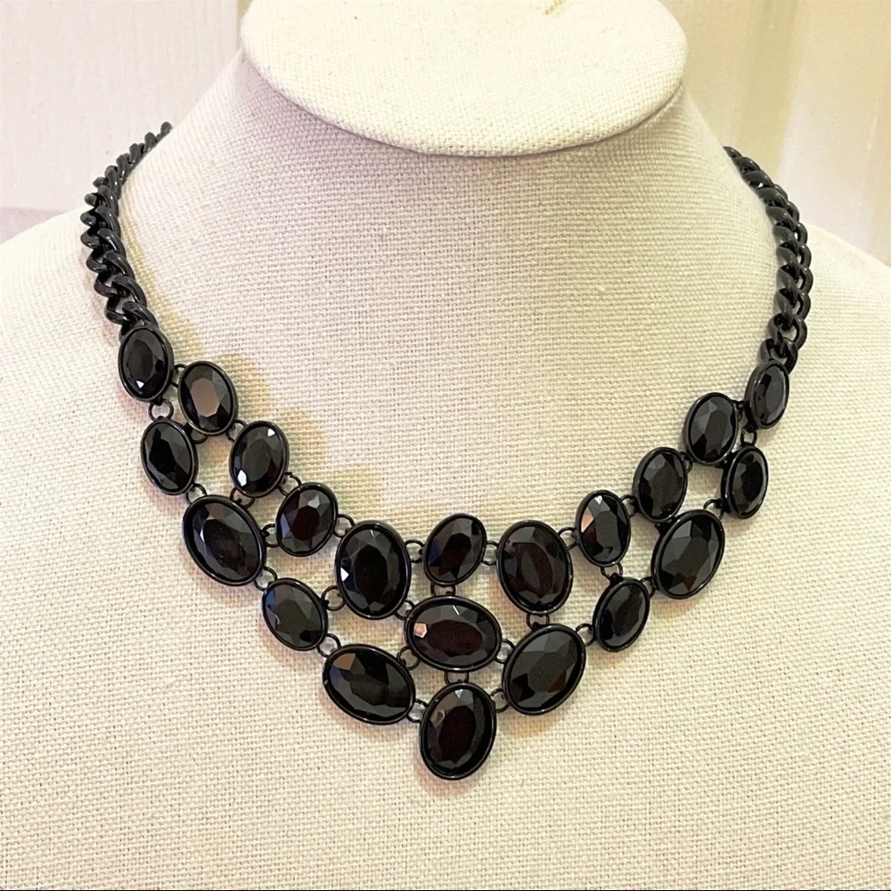 Black Simulated Gemstone Bib Necklace